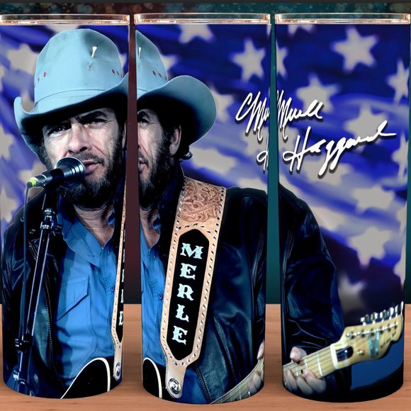 Merle Haggard with Guitar Country Western Cup Mug Tumbler 20oz - Picture 1 of 3